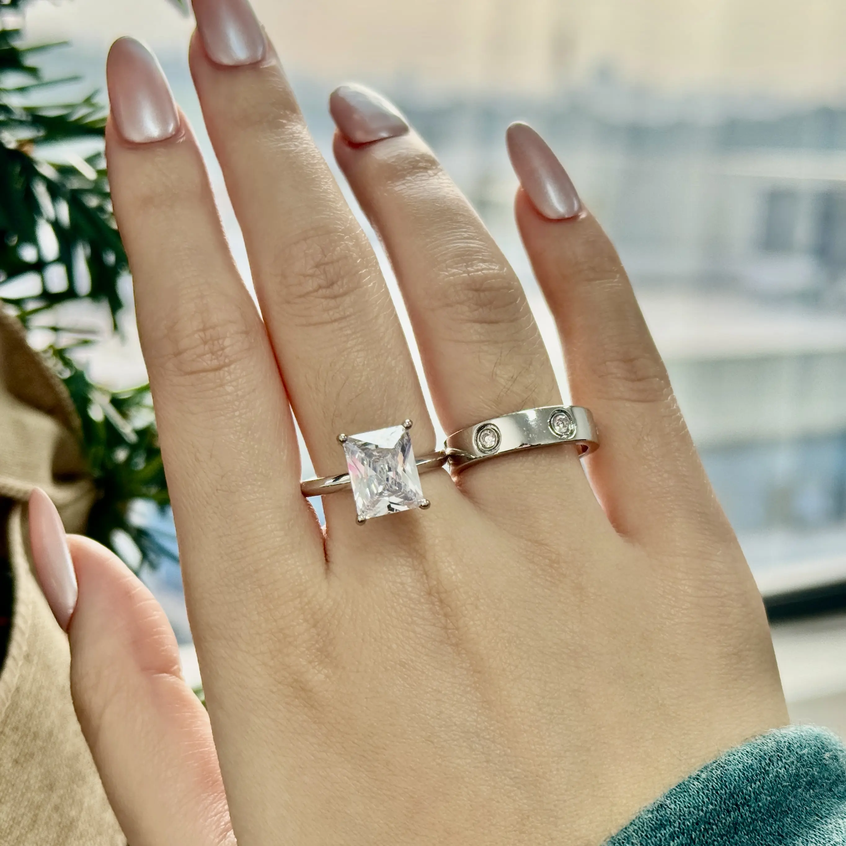 3ct Radiant Cut Solitaire Ring Set, Stackable Engagement Rings w/5A CZ Eternity Band for Women, Perfect for Wedding, Promise, Anniversary