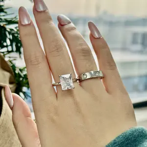 3ct Radiant Cut Solitaire Ring Set, Stackable Engagement Rings w/5A CZ Eternity Band for Women, Perfect for Wedding, Promise, Anniversary