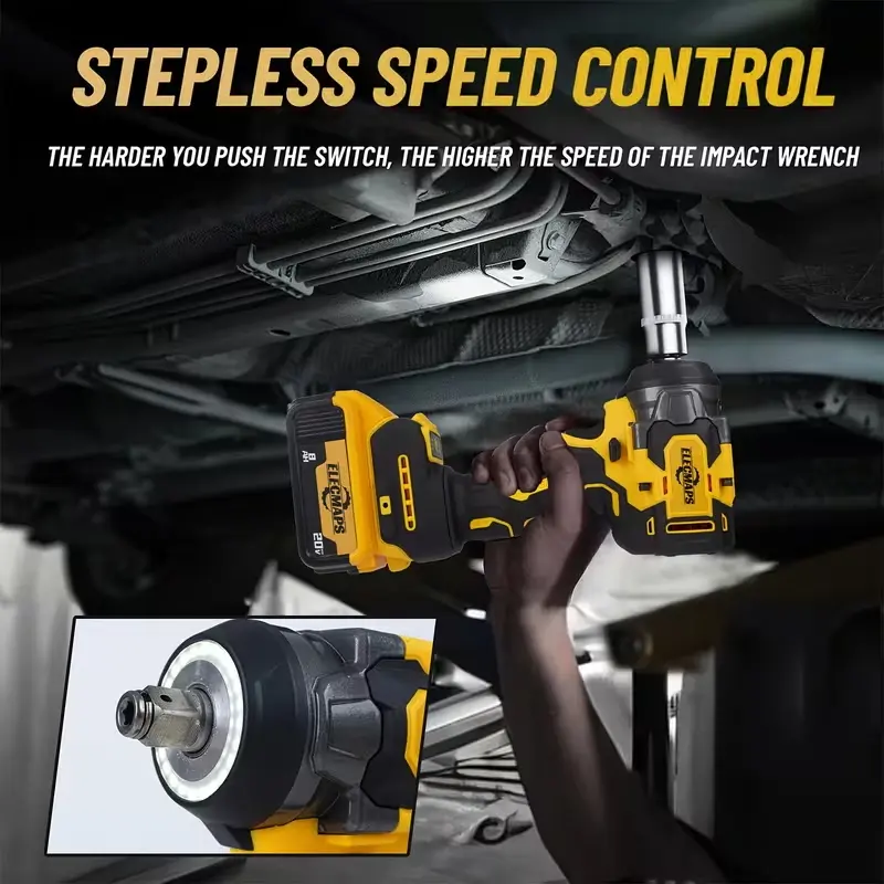 Compatible with 20V batteries; cordless electric impact wrench with 450 N·m / 330 lb·ft torque and 330 ft length, equipped with a brushless motor. Suitable for car and home repairs. Father's Day Gift
