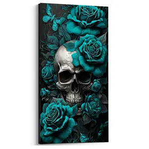 Large Size Dark Gothic Art,Green Roses and Skull Diamond Painting Kits for Adults,DIY 5D Diamond Art Kits,Full Drill Diamond Dots,Diamond Mosaic Crafts kits, Gem Art and Crafts,Halloween Gift,Home Decor 15.7X27.5inch