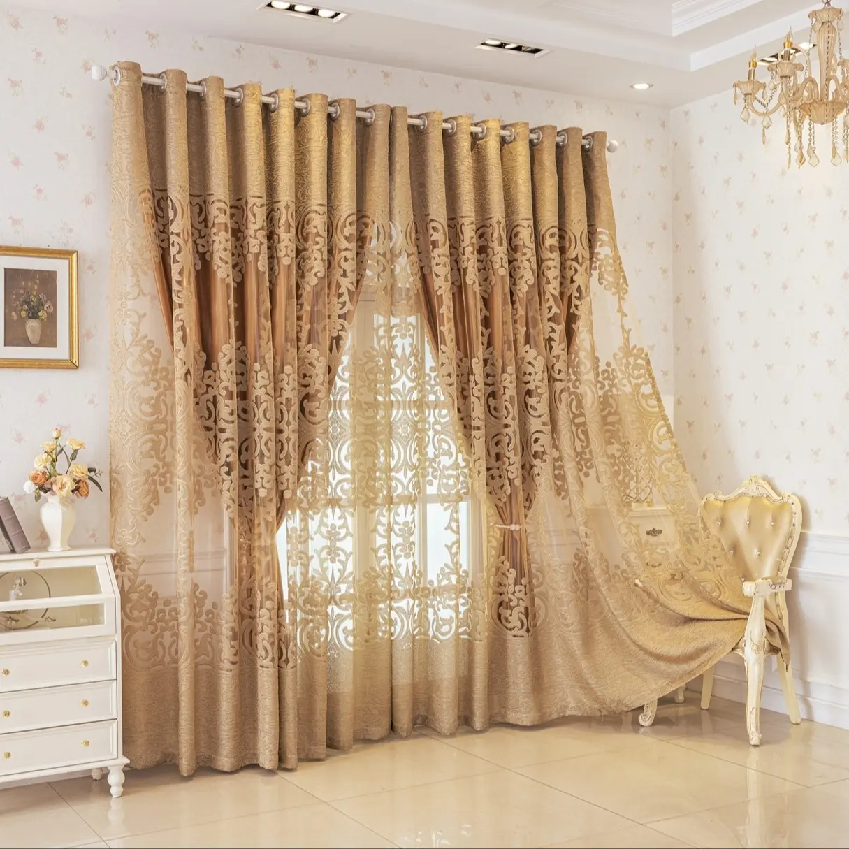 2pcs(Luxury Blackout) double-layer Heavy Window Curtain, Blackout Window Cover, suitable for European, Asian styles, ideal for living rooms, dining rooms, offices, easy to install with perforations, Curtains Black Out