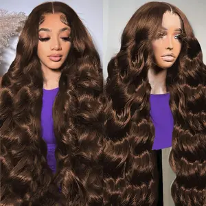 30inch Chocolate Brown Lace Front Wig Human Hair 13x6 Hd Lace Frontal Wigs Human Hair 180 Density Body Wave HD Lace Front Wigs Human Hair pre Plucked Colored Wigs for Women
