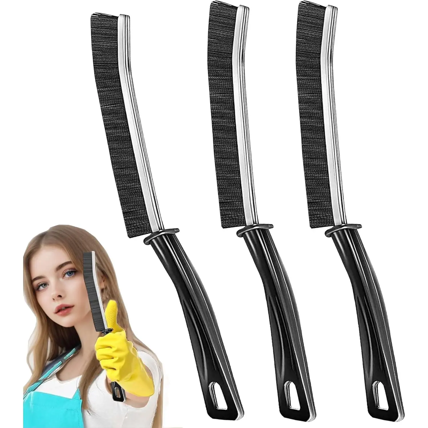 6 Pcs Hard Bristle Crevice Cleaning Squeegees, Multipurpose Thin Gap Scrub Squeegees, Self-Cleaning Household Cleaning Tools for Bathroom, Kitchen, Car, Hard Bristle Squeegees