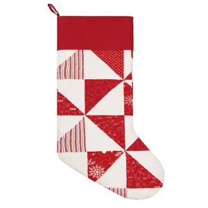 Peking Handicraft 31PK27006MC Polyester Quilted Triangles Stocking, 12x20 in., Multi-Color Festive Decor for Room Decor