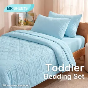 [Memorial Day Sale]NTBAY 4-Piece Ultra Soft Toddler Bedding Set, Breathable Kids Comforter with Fitted & Flat Sheet, Skin-Friendly Bedding for Boys and Girls