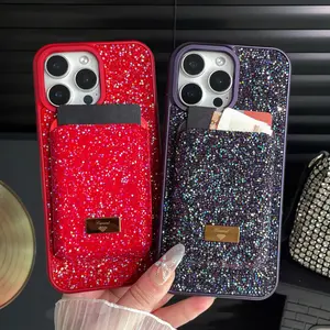 1pc Diamond Card Holder inlaid with crystals sparkling, suitable for iPhone/Samsung mobile phone card holder with magnetic storage/women's card holder
