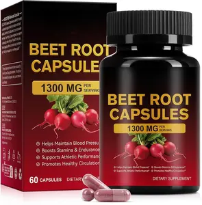 Beet Root Capsules 1300mg - Beetroot Supplement for Healthy Circulation, Energy & Endurance - Non-GMO, Vegan, Beet Extract - 60 Capsules