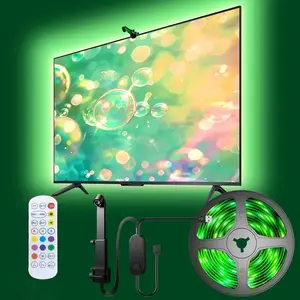 3.81meter Smart TV LED Backlight with Camera - RGB Color Changing Lights, Music Sync RGBW Strip, USB-Powered (with Button Battery), Compatible with Smart TVs for Home Theater, Gaming, Video Calls, LED Light for Tv, Gaming Room Decor