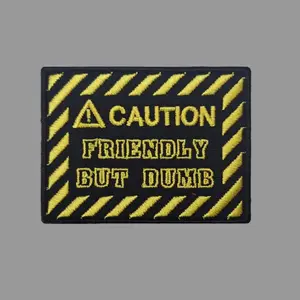 Caution Friendly But Dumb Funny Morale Patch 2” X 3” Hook & Loop Back for Hats Jackets Tactical Vests Plate Carriers EDC Gear & Humor Patch Collectors
