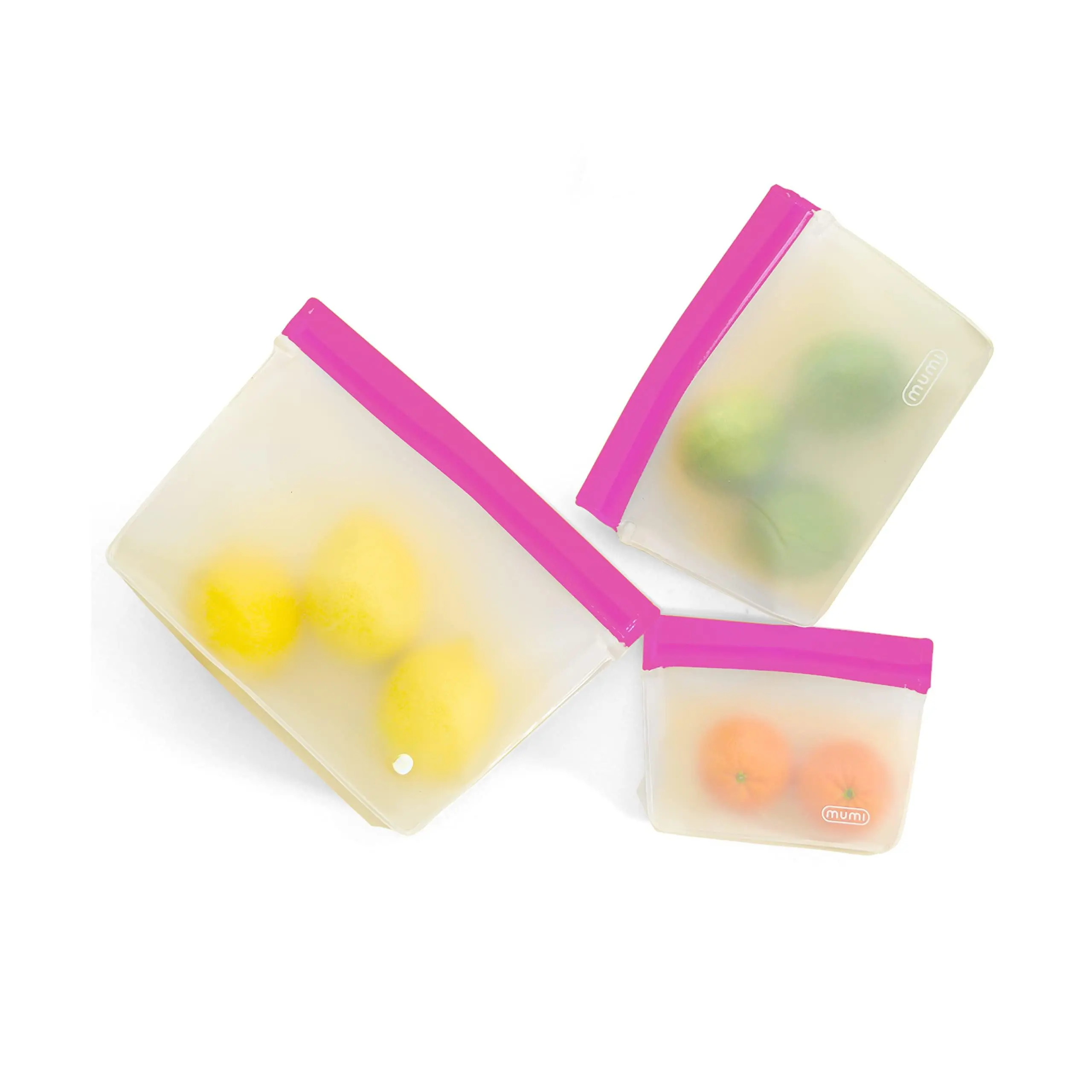 Piccolo Reusable Zip Up Bags - Set Of 3 Silicone Ziplock Bag | Ziploc For Food Storage  Freezer & Snacks Airtight Travel Meal Prep - Pink
