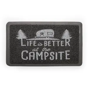 CAMCO Outdoor Scrub Rug, "Life is Better at the Campsite" Design, Gray, Quick-Drying PVC Looped Material, Outdoor Rug