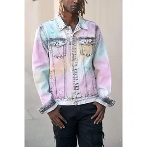VICTORIOUS Multi Color Airbrushed Denim Jacket Cotton Menswear
