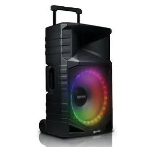 Gemini GXP-T1500 Rechargeable Portable Water-Resistant Bluetooth Speaker, 15-inch Woofer, RGB Party Lighting, Microphone, FM Radio, USB Playback Audio Cable