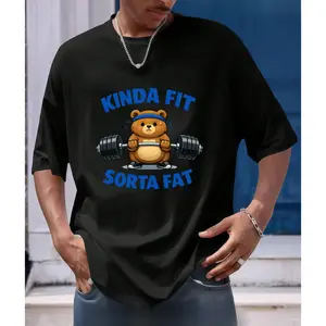 Men’s Casual Streetwear Tee with Kinda Fit Sorta Fat Bear Fitness Cartoon