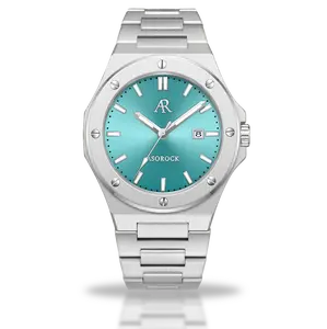 Silver/Blue turquoise dial Mansa 42mm mens  stainless steel watch unique micro watch brand Asorock Watches