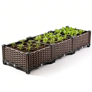 Rectangular Raised Garden Bed Kit Indoor Outdoor Plastic Planter Grow Box for Fresh Vegetables, Herbs, Flowers & Succulents, Brown, 46.4'' x 15.7'' x 8.46''