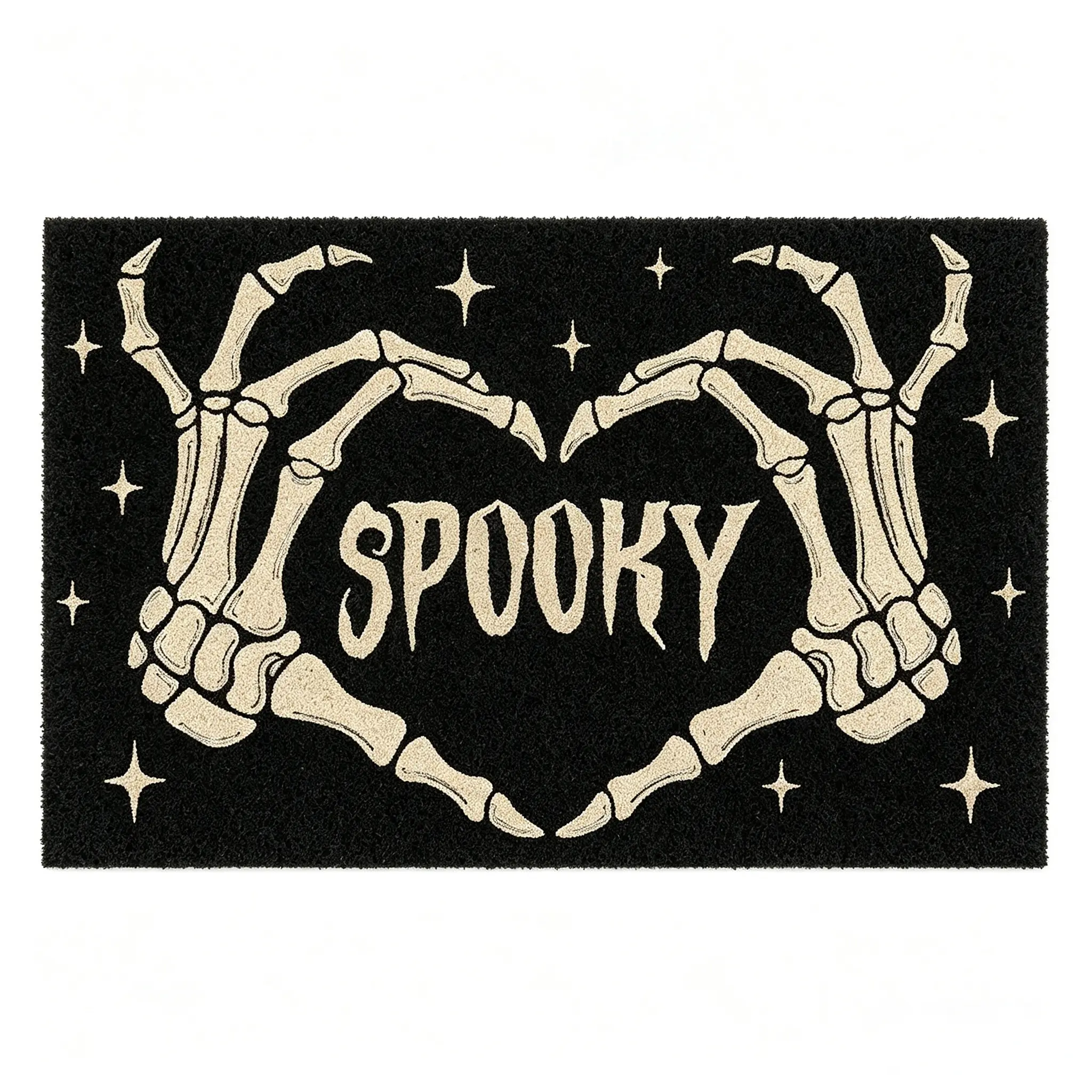 Black Background Spooky Skeleton Hands Heart-Shape Halloween Non-Slip Doormat, Gothic Fall Decorative Entry Mat, Indoor Porch Welcome Mat