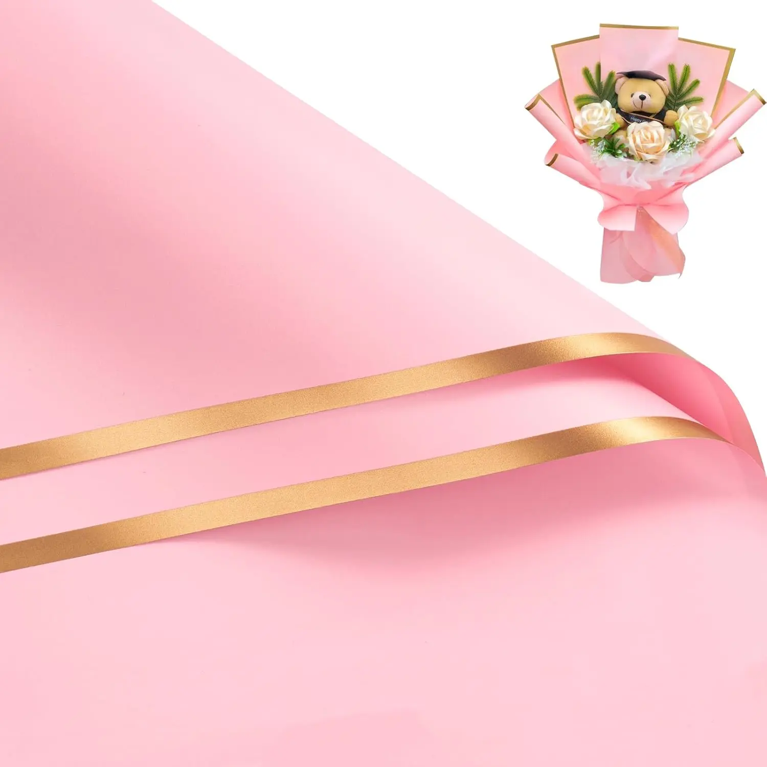 20 Sheets Flower Wrapping Paper -  Edge  Floral Bouquet Wrapping Paper - Florist Supplies Packaging Paper for Birthday, Wedding and DIY Crafts - Pink