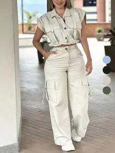 Women's Multi-Pocket Long Pants Set, Womenswear Casual Daily Commute Sportswear, Comfortable Workwear, Versatile Fashion for Women