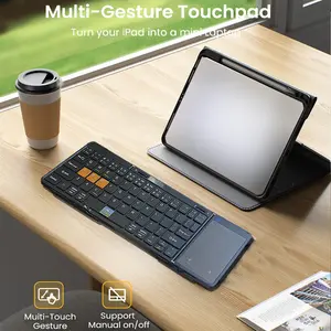 Foldable Wireless Keyboard with Touchpad,Multi-Device and Rechargeable，Portable Travel Keyboard for Laptops, tablets, mobile phones， Support 3 Devices