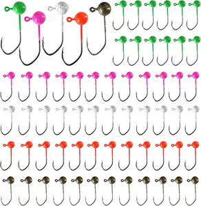Fly Tying Jigs Kit,60pcs Small Jig Heads for Fly Fishing,Round Ball Crappie Jigs Trout Tying Flies Ice Fishing 1/64oz 1/32oz 1/28oz 1/16oz