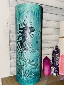 Skeleton Mermaid Halloween Tumbler Glitter GREEN Horror Cup Bottle Drinkware Water Bottles Insulated