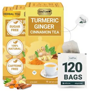 LeafLea Turmeric Ginger Cinnamon Tea Bags, 100% Natural & Pure Ginger Turmeric Tea Bags, Tumeric Ginger Herbal Tea Blend for Digestion & Immune Support, Caffeine-Free, No Sugar, Vegan, 120 Tea Bags