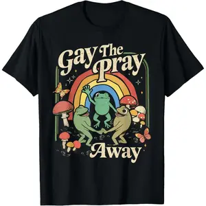 100%25 Cotton Gay The Pray Away Rainbow Funny Meme Frogs LGBT Pride LGBTQ T-Shirt