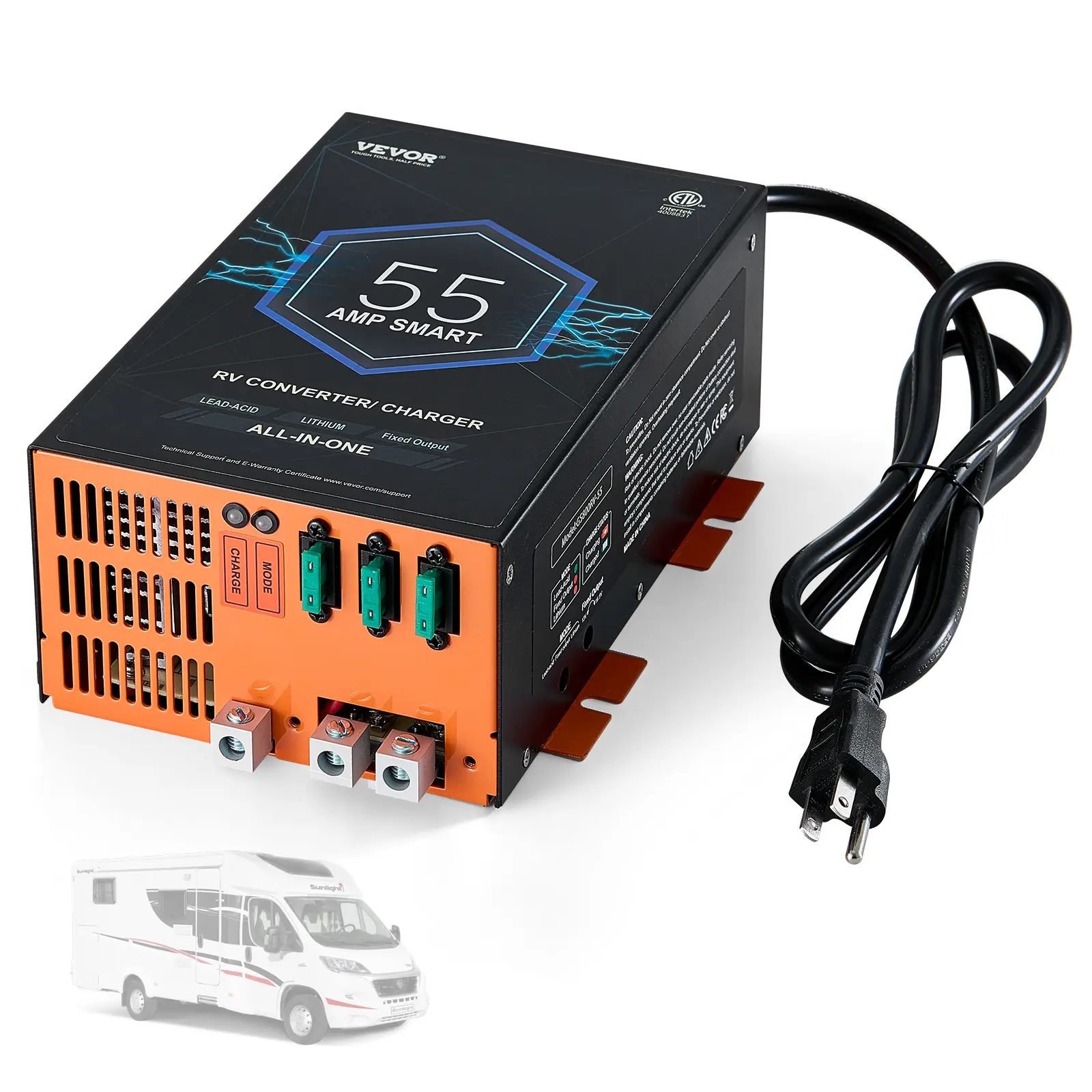 【summerfinds】VEVOR RV Converter, 55 Amp, 110V AC to 12V DC RV Power Converter Battery Charger with 4 Stage Smart Charging 13V to 16.5V Adjustable Operating Range, Compatible with Lithium Lead Acid Battery, ETL