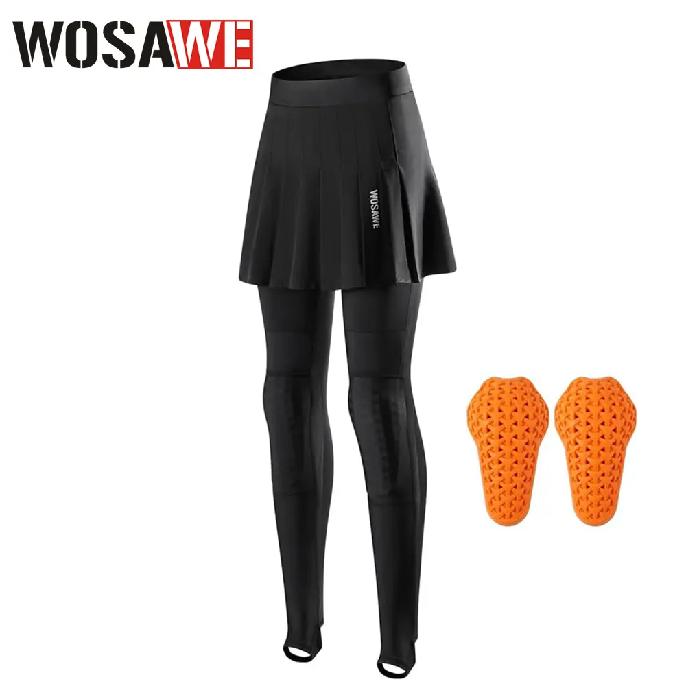WOSAWE Women's Motorcycle Trousers 2 in 1 Pleated Skirt Pants  Removable Knee Pads