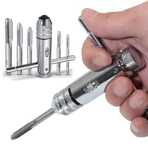 Adjustable T-Handle Ratchet Tap Wrench Set 6-Piece, M3-M8 Metric Tap Group, Anti-Slip Handle Professional Mechanical Repair Tool