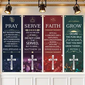 Easter Theme Backdrop Banner, 4 Counts/set Inspirational Church Banner, Suitable for Church Sanctuary Walls, Celebrations, Gifts, and Home Wall Decorations