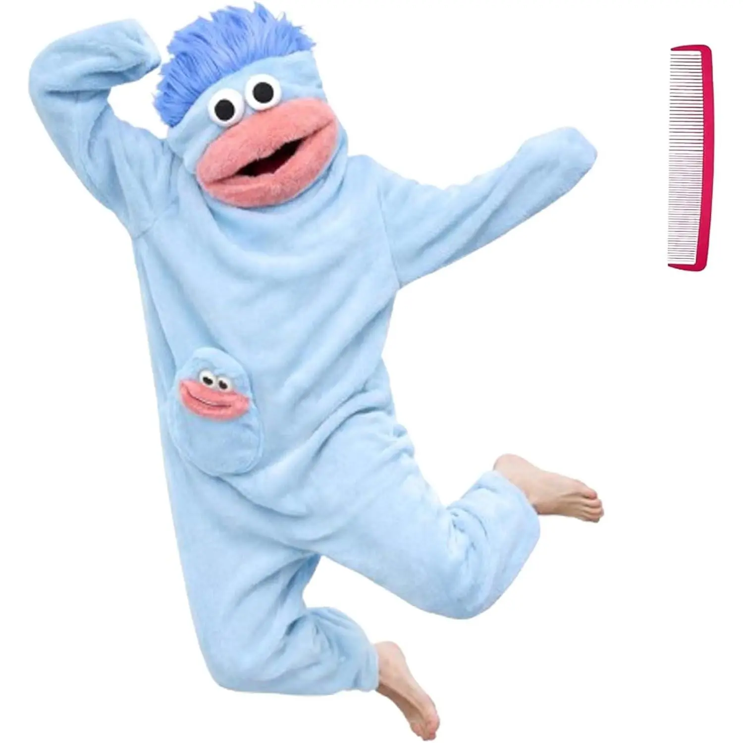 Puppet Costume Onesie, Thick Fleece Monster Jumpsuit & Novelty Character Hood, Unisex Sizing, For Teens & Adults Halloween Events & Sleepover Lounging, Adorable Hilarious Comfortable All-Night Wear, Machine Washable Soft Polyester Blend, Perfect Gift