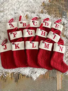 Knitted Letter Christmas Stocking, Personalized Initial Xmas Sock, Fireplace Hanging Decor, Holiday Party Decoration Gift, Home Festive Decor