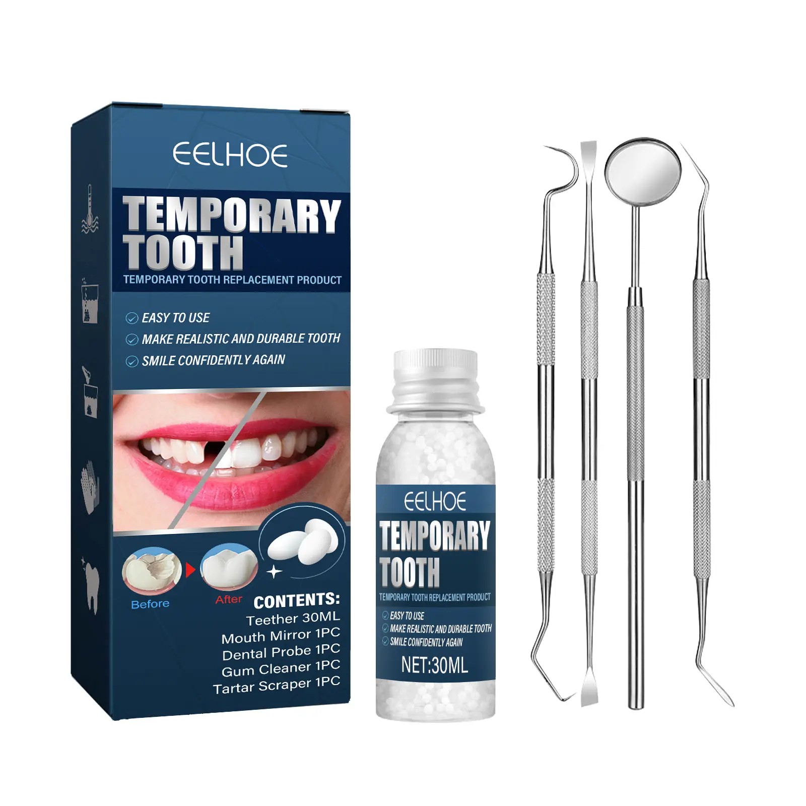 Halloween Vampire Denture Decor Kit, Cosplay Fake Teeth Gel, Temporary Tooth Decor Set for Halloween Costume & Party Props