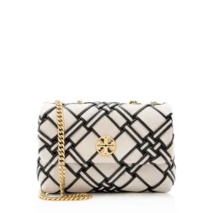 Pre-owned Tory Burch Leather Shoulder Bags Woven Canvas Kira Small Shoulder Bag