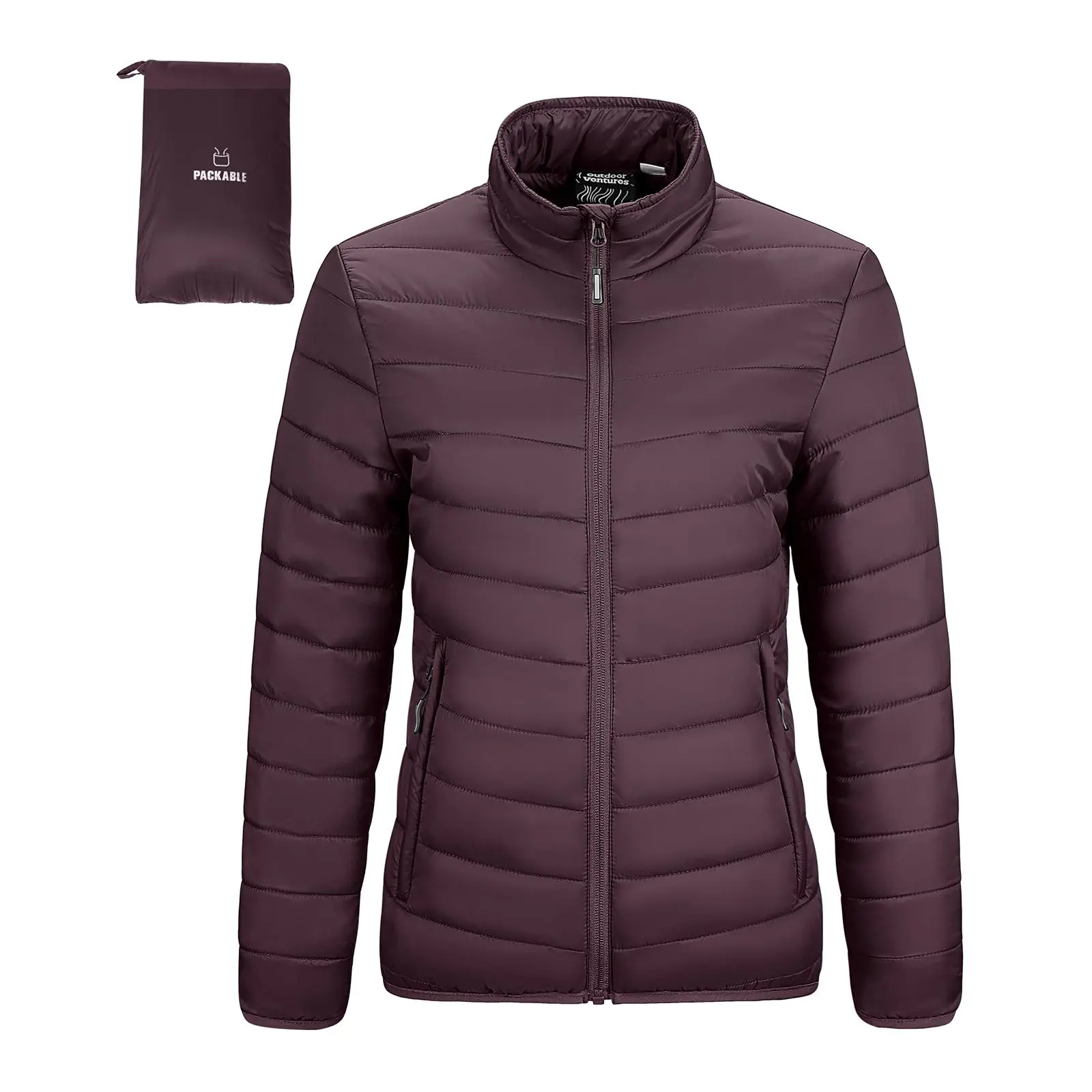 Outdoor Ventures Women's Maryan Hooded Ultra-Lightweight Thermolite Warm Long Puffer Coat, Sports Apparel with Zipper Pockets, Slim-Fit Design for Adventures, Bag-Compatible, Jacket, Hiking / Light Outdoor