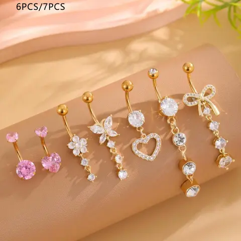 Women's Elegant Butterfly & Flower Design Navel Rings, Cute Fashion Navel Piercing Jewelry, Cubic Zirconia Body Jewelry for Party, Daily Decor for Girl, Maximalist Jewelry Belly Ring, Belly Button Rings, Body Jewellery