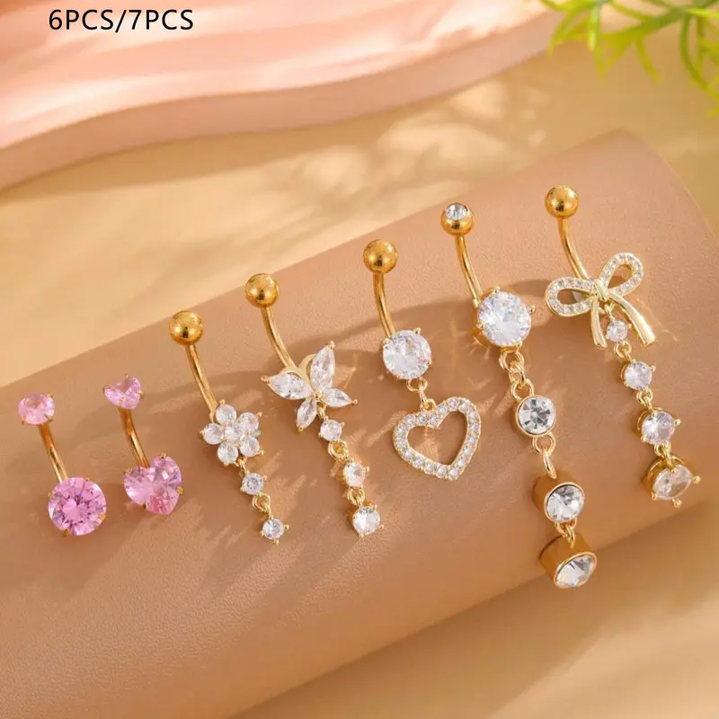 Women's Elegant Butterfly & Flower Design Navel Rings, Cute Fashion Navel Piercing Jewelry, Cubic Zirconia Body Jewelry for Party, Daily Decor for Girl, Maximalist Jewelry Belly Ring, Belly Button Rings, Body Jewellery