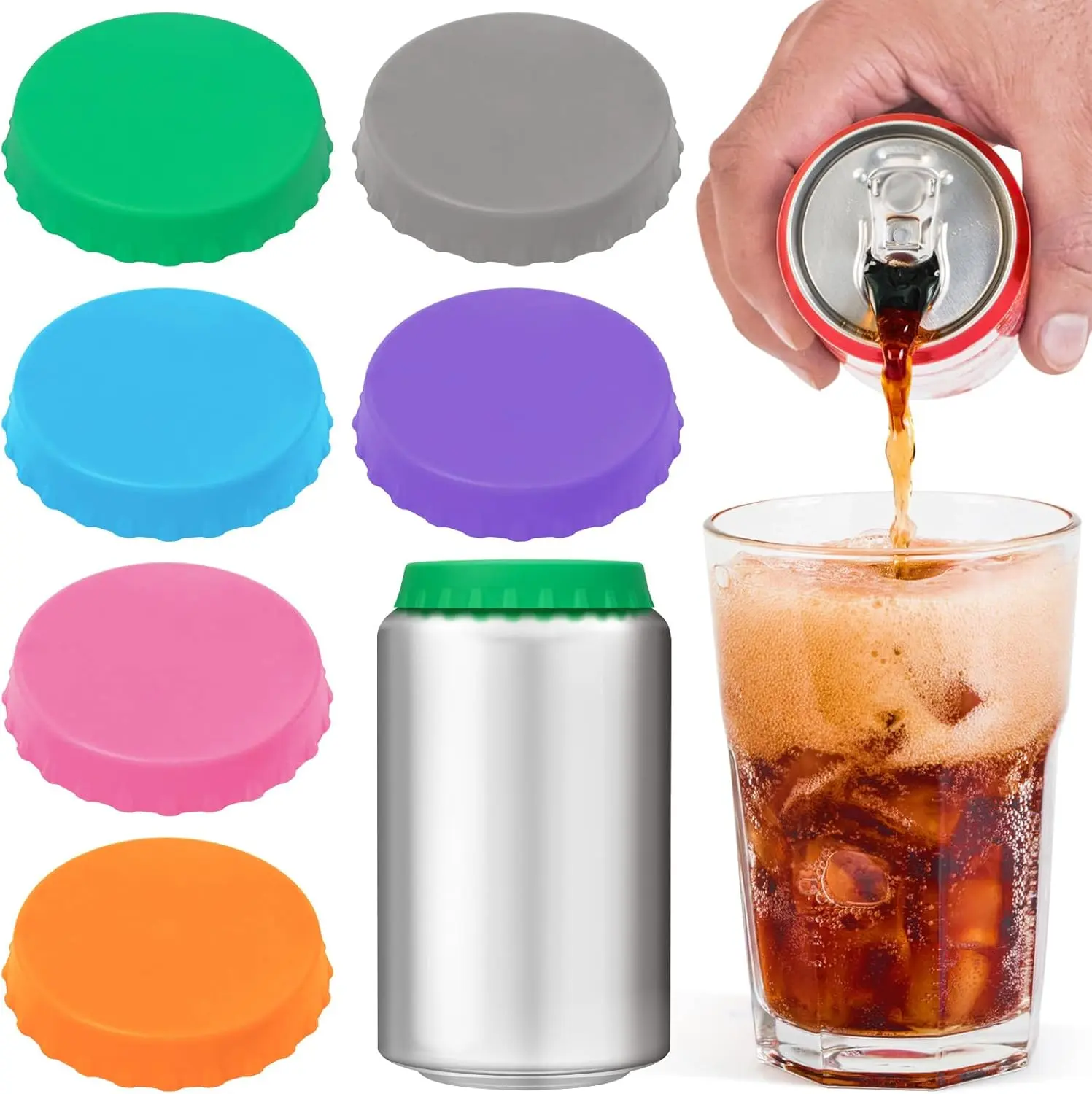 Reusable Silicone Soda Can Covers | BPA Free Beer Can Lids & Stopper | Fits Standard Pop, Juice, & Coke Cans