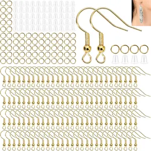 Hypoallergenic Earring Hooks, Ear Wires Fish Hooks, 600 Pcs Gold Earing Making Supplies Kit with Earring Backs