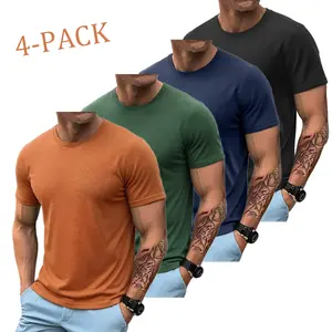 4-pack men’s crewneck T-shirts made from pearl mesh fabric; solid-color short sleeves, casual basic tops suitable for everyday wear and fitness across multiple occasions.