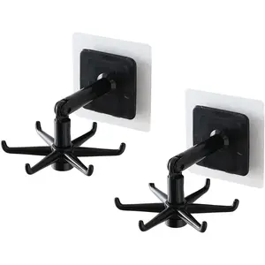 2pcs Plastic 360-degree Rotating Folding Hangable Hook - Self-adhesive, Vertical Flip, Waterproof, Smooth Stylish Kitchen Organizer (home Supplies)