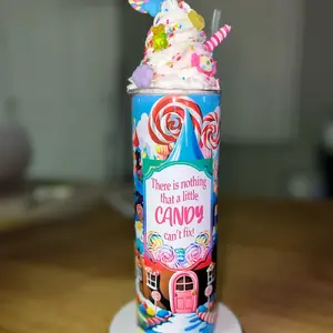 Candy land tumbler cup with decorative lid (non edible lid)