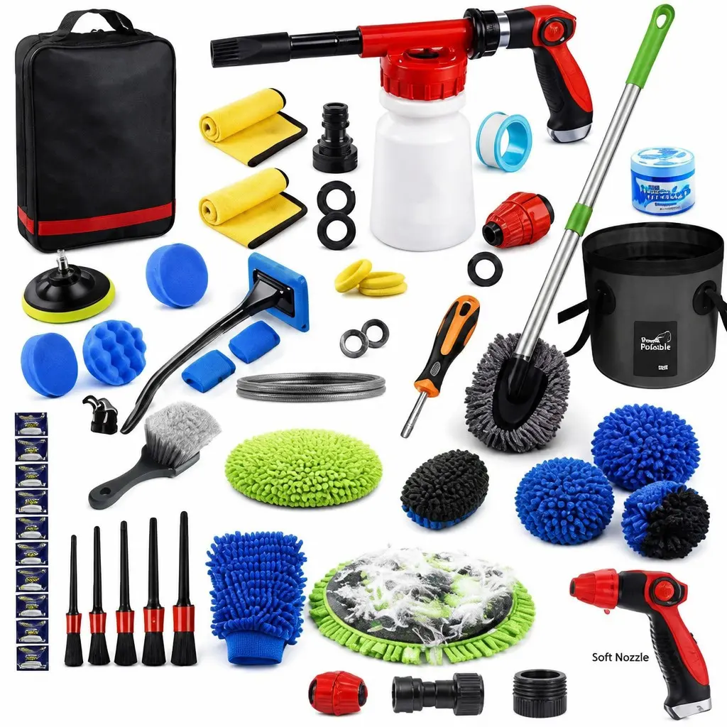 63PCS Car Wash Cleaning Kit,Car Wash Brush with Long Handle,Car Detailing Kit with Foam Gun,Car Cleaning Supplies, Car Detailing Kit