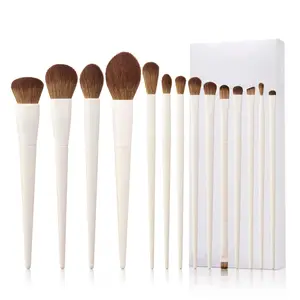 Makeup Brushes 14pcs Set Premium Synthetic Powder Foundation Contour Blush Concealer Eye Shadow Blending Liner Kit Light Grey for Beginners & Pros