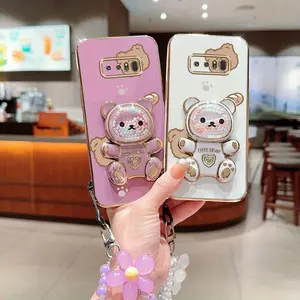 Note 8 Shockproof PC Fashion Strap Lanyard Phone Holder Case For Compatible With Samsung Galaxy Note 8 Cute Lovely Bear Style Stand Cover