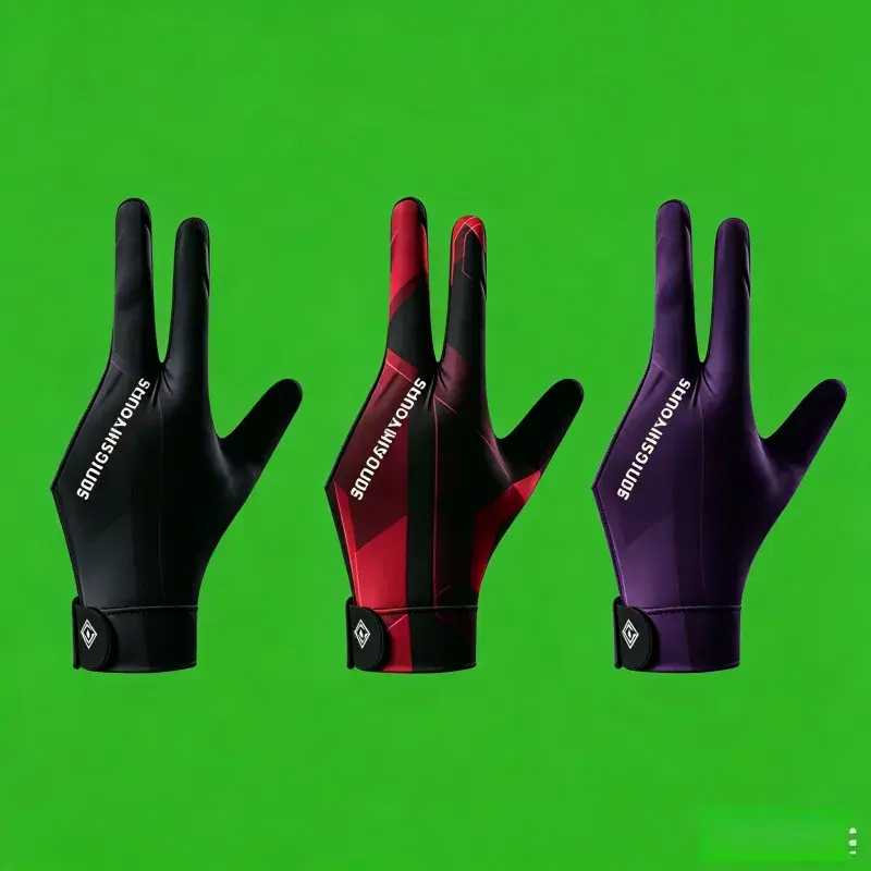 3PCS Red, Purple, Black Silk Snooker Billiard Gloves - Left-Hand 3-Finger Stitching, Unisex Size, Heavy-Duty, All-Seasons, Grip Control Billiards & Snooker Accessories for Jump Break Pool Cue