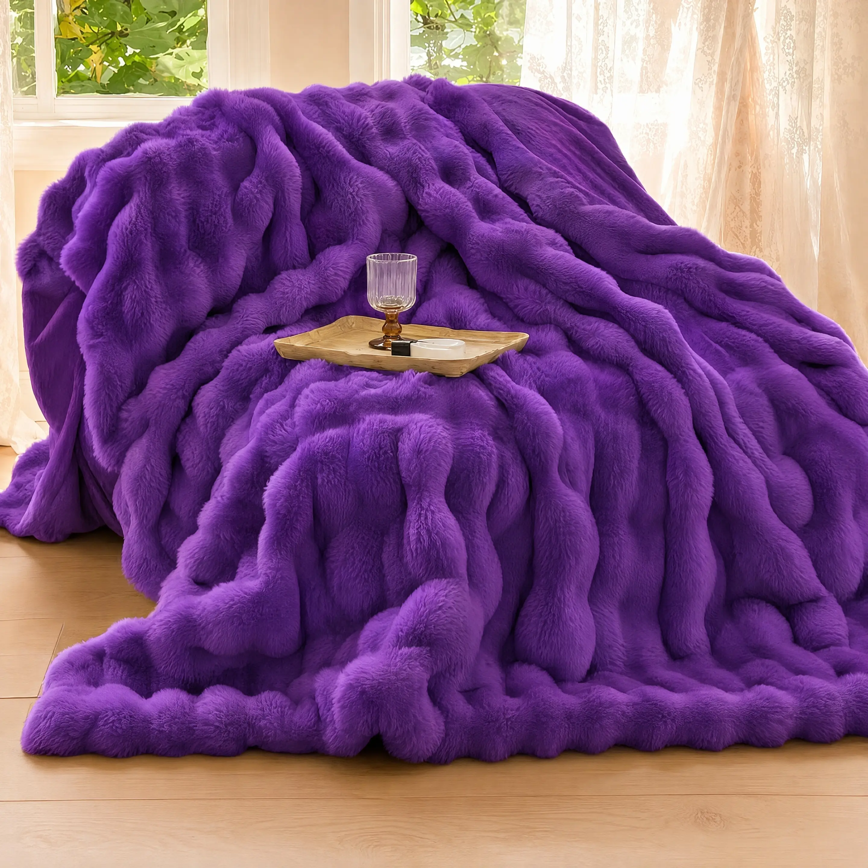 Cosybay Luxury Hotel‑Grade Throw Blanket - Royal Purple Bubble Blanket Twin Size, Fluffy Plush Fuzzy Comforter for Sofa & Bed, Super Soft Cozy Blanket, Christmas & Halloween Decor,Back to School Home essentials for Kids