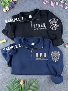 Resident Evil Embroidered Quarter Zip Sweatshirt, RE2 Leon Kennedy shirt, Horror Game Merch, Gamer Gift, Umbrella Corporation Sweatshirt